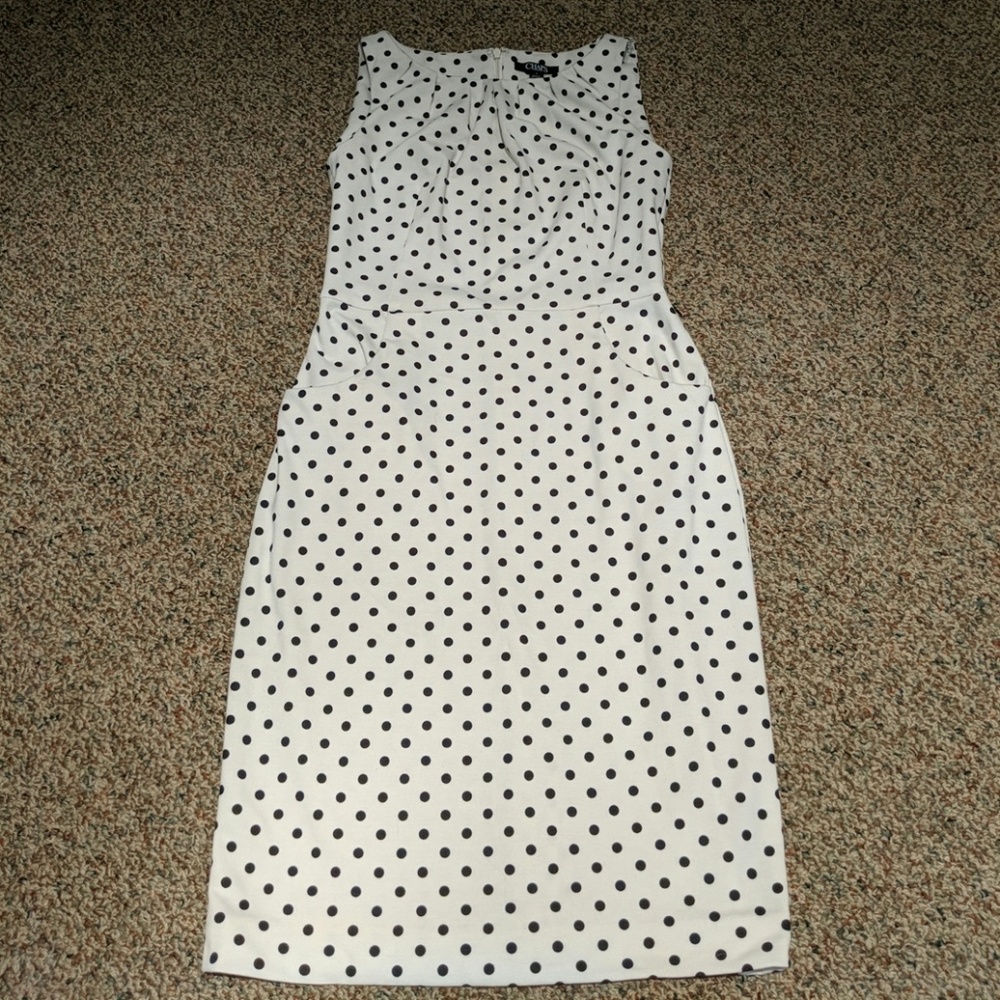 CHAPS black & white polka dot sheath dress